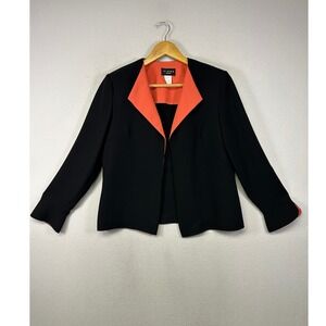 Careerwear Virgo Petite Women 10P Black Orange Contrast Open Front Blazer Jacket